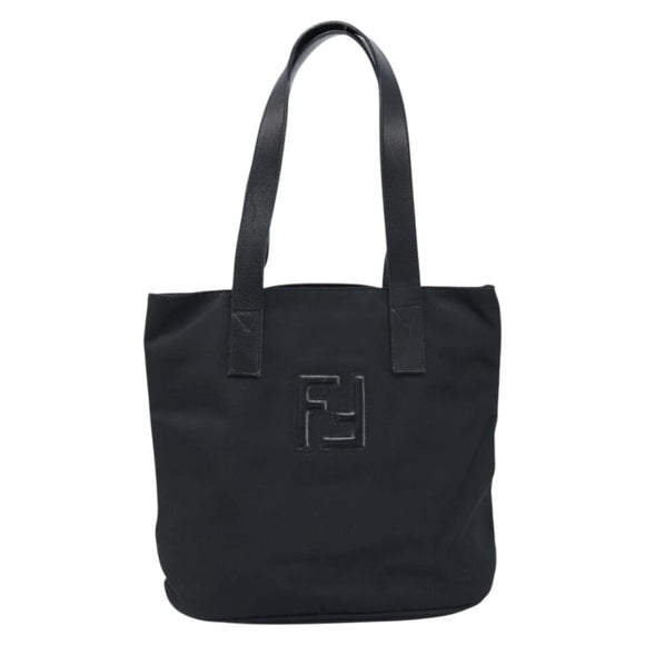 FENDI Tote Bag Nylon Black Silver Auth 173802
