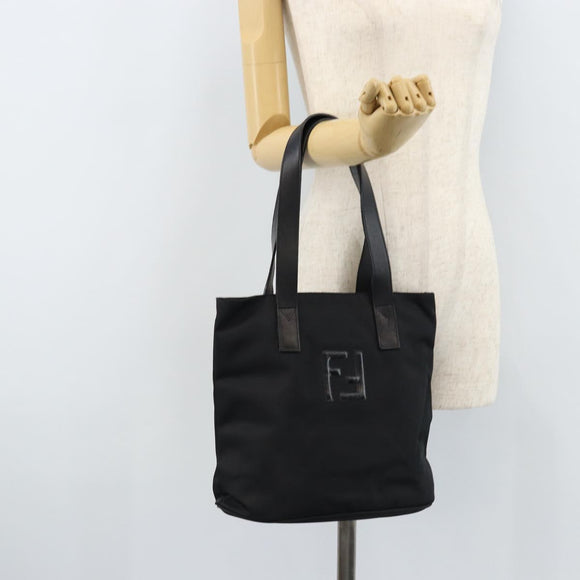 FENDI Tote Bag Nylon Black Silver Auth 173802