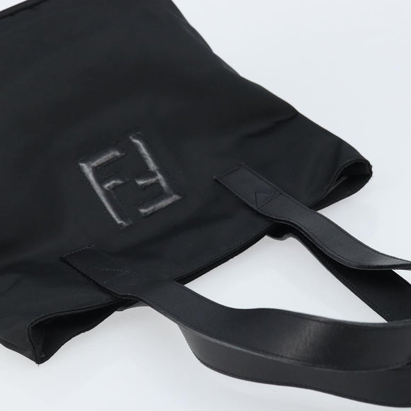 FENDI Tote Bag Nylon Black Silver Auth 173802