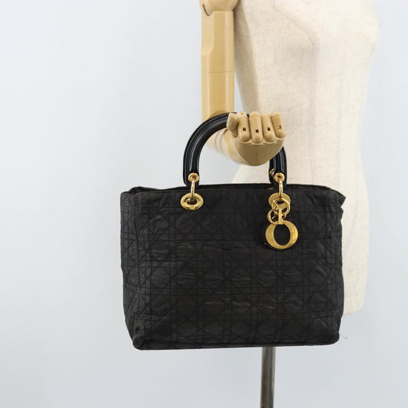 Christian Dior Lady Dior Handtasche Nylon Rosa Gold Auth 173806