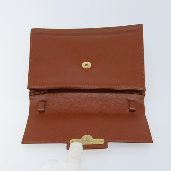Christian Dior Clutch Bag Leather Brown Gold Auth 173808