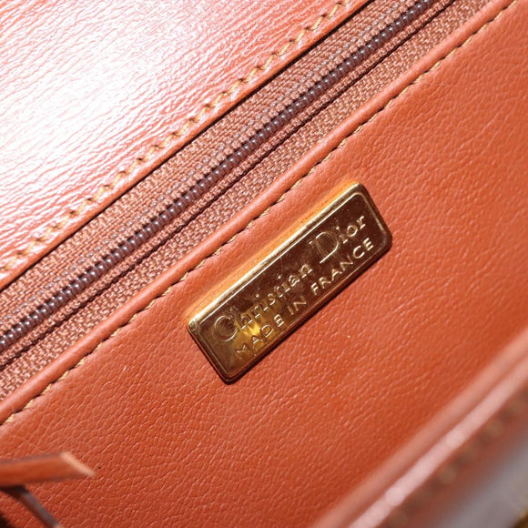 Christian Dior Clutch Bag Leather Brown Gold Auth 173808