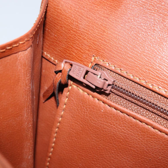 Christian Dior Clutch Bag Leather Brown Gold Auth 173808