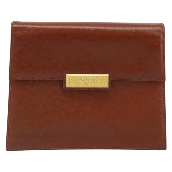 Christian Dior Clutch Bag Leather Brown Gold Auth 173808