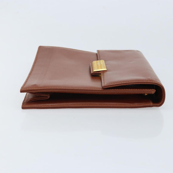 Christian Dior Clutch Bag Leather Brown Gold Auth 173808