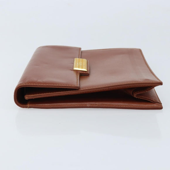 Christian Dior Clutch Bag Leather Brown Gold Auth 173808