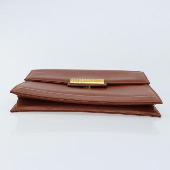 Christian Dior Clutch Bag Leather Brown Gold Auth 173808