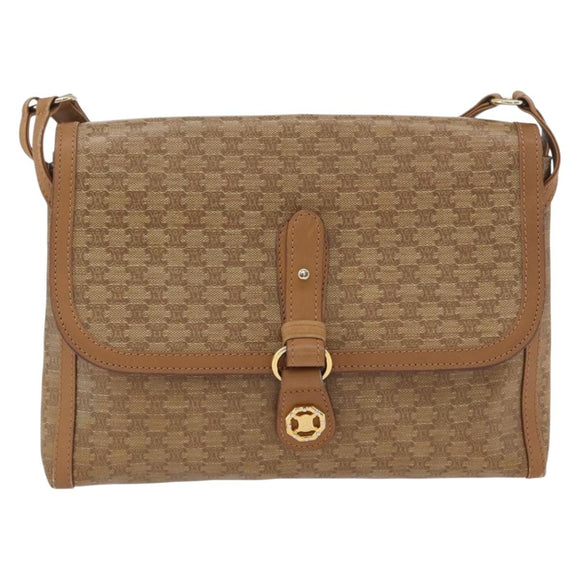 CELINE Macadam Canvas Shoulder Bag PVC Beige Gold Auth 173810