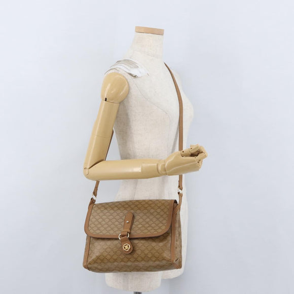 CELINE Macadam Canvas Shoulder Bag PVC Beige Gold Auth 173810