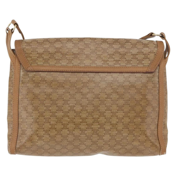 CELINE Macadam Canvas Shoulder Bag PVC Beige Gold Auth 173810