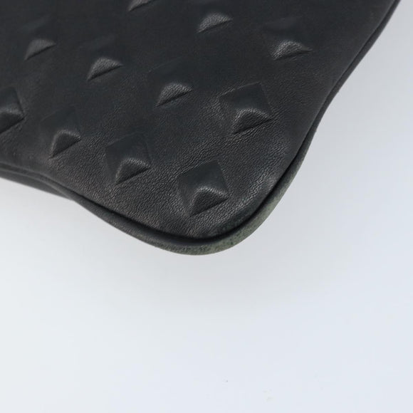 MCM Vicetos Logogram Clutch Bag Leather Black Silver Auth 173812