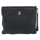 MCM Vicetos Logogram Clutch Bag Leather Black Silver Auth 173812-13