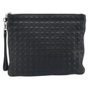 MCM Vicetos Logogram Clutch Bag Leather Black Silver Auth 173812-2