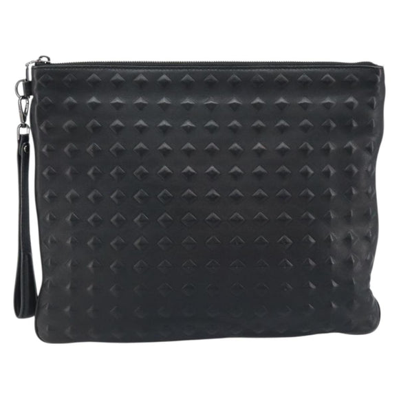 MCM Vicetos Logogram Clutch Bag Leather Black Silver Auth 173812