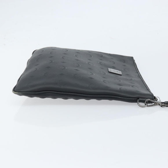 MCM Vicetos Logogram Clutch Bag Leather Black Silver Auth 173812