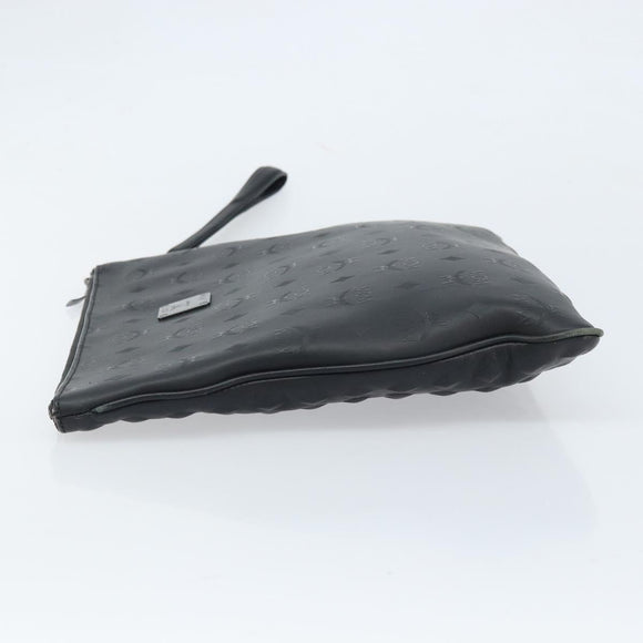 MCM Vicetos Logogram Clutch Tasche Leder Schwarz Silber Auth 173812