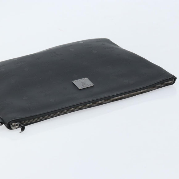 MCM Vicetos Logogram Clutch Bag Leather Black Silver Auth 173812