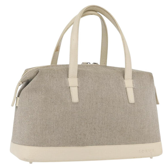 LOEWE Hand Bag Canvas Beige Silver Auth 173814