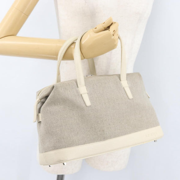 LOEWE Hand Bag Canvas Beige Silver Auth 173814
