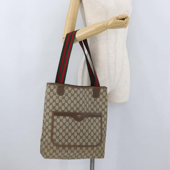 GUCCI GG Supreme Web Sherry Line Bag PVC Beige Red Green 39 02 003 Auth 173817
