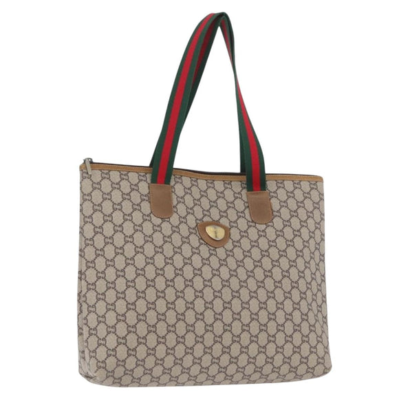 GUCCI GG Plus Supreme Web Sherry Line Tote Bag PVC Beige Red Green Auth 173818