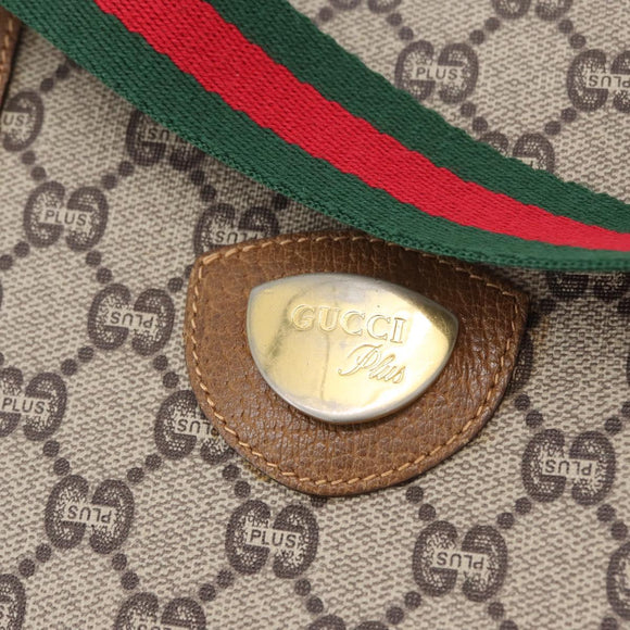 GUCCI GG Plus Supreme Web Sherry Line Tote Bag PVC Beige Red Green Auth 173818