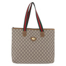 GUCCI GG Plus Supreme Web Sherry Line Tote Bag PVC Beige Red Green Auth 173818-2