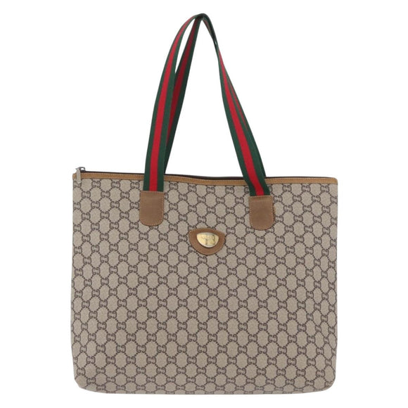 GUCCI GG Plus Supreme Web Sherry Line Tote Bag PVC Beige Red Green Auth 173818