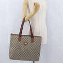 GUCCI GG Plus Supreme Web Sherry Line Tote Bag PVC Beige Red Green Auth 173818-21
