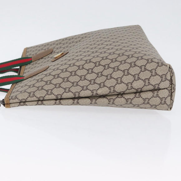 GUCCI GG Plus Supreme Web Sherry Line Tote Bag PVC Beige Red Green Auth 173818