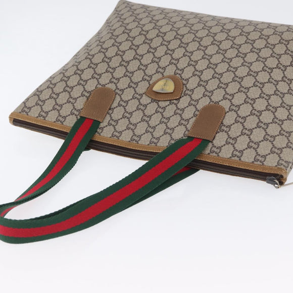 GUCCI GG Plus Supreme Web Sherry Line Tote Bag PVC Beige Red Green Auth 173818