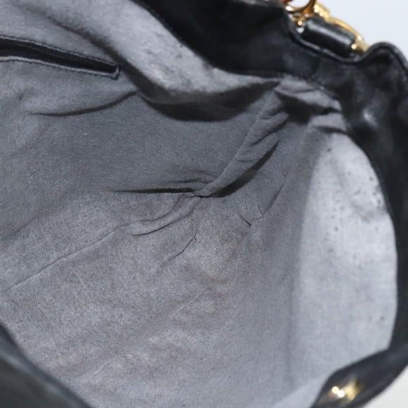 GUCCI Bamboo Shoulder Bag Leather Black Gold Auth 173820