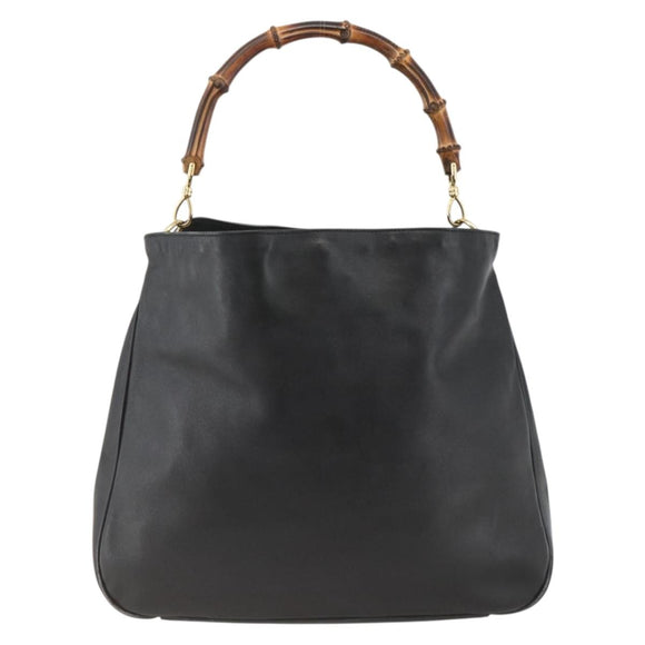 GUCCI Bamboo Shoulder Bag Leather Black Gold Auth 173820