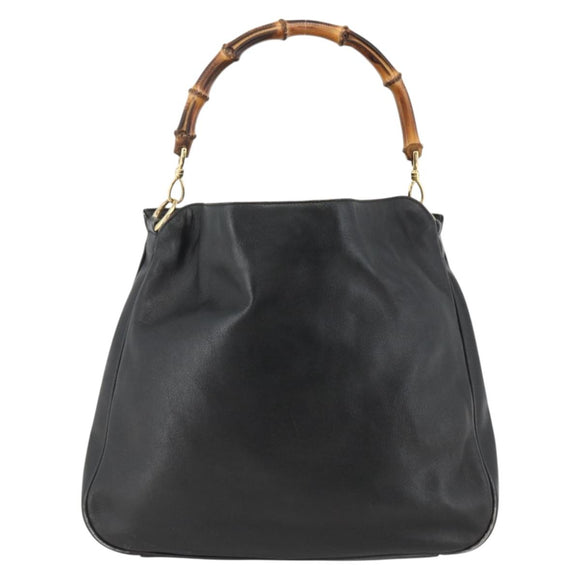 GUCCI Bamboo Shoulder Bag Leather Black Gold Auth 173820
