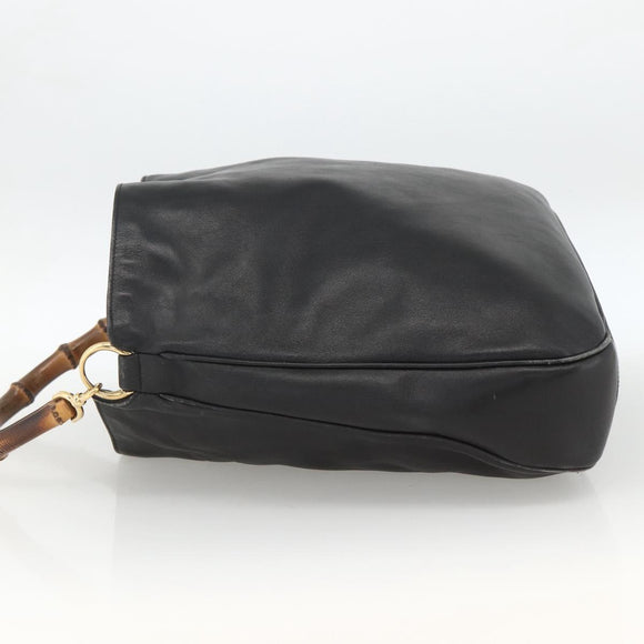 GUCCI Bamboo Shoulder Bag Leather Black Gold Auth 173820