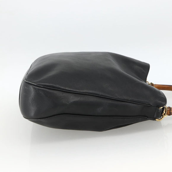 GUCCI Bamboo Shoulder Bag Leather Black Gold Auth 173820