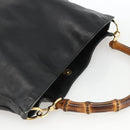 GUCCI Bamboo Shoulder Bag Leather Black Gold Auth 173820-6