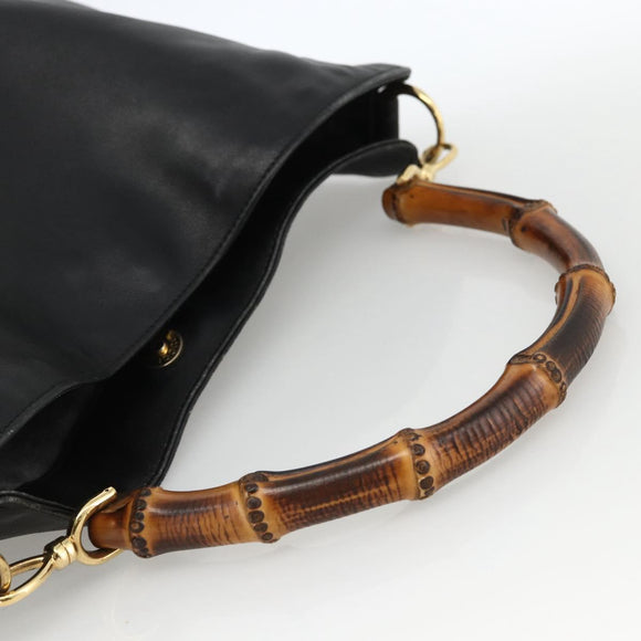 GUCCI Bamboo Shoulder Bag Leather Black Gold Auth 173820