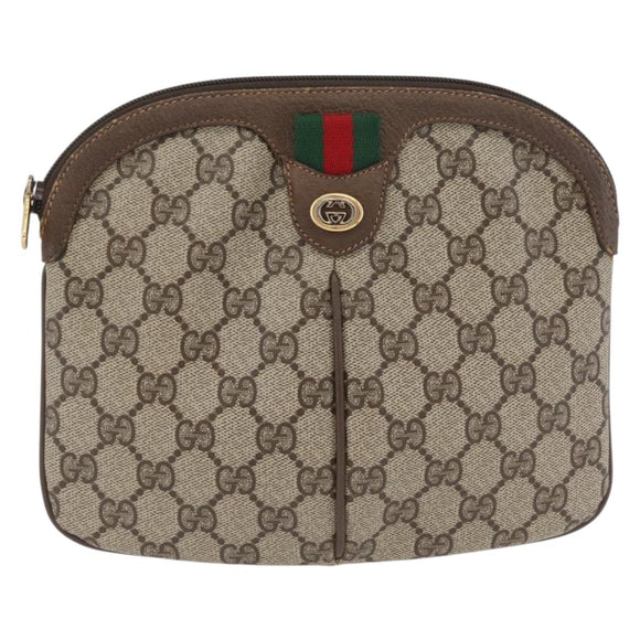 GUCCI GG Supreme Web Sherry Line Bag PVC Beige Gold 904 02 047 Auth 173823