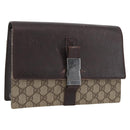 GUCCI GG Supreme Clutch Bag PVC Beige Silver 131213 Auth 173825-1