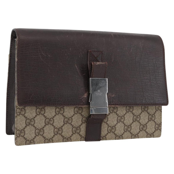 GUCCI GG Supreme Clutch Bag PVC Beige Silver 131213 Auth 173825