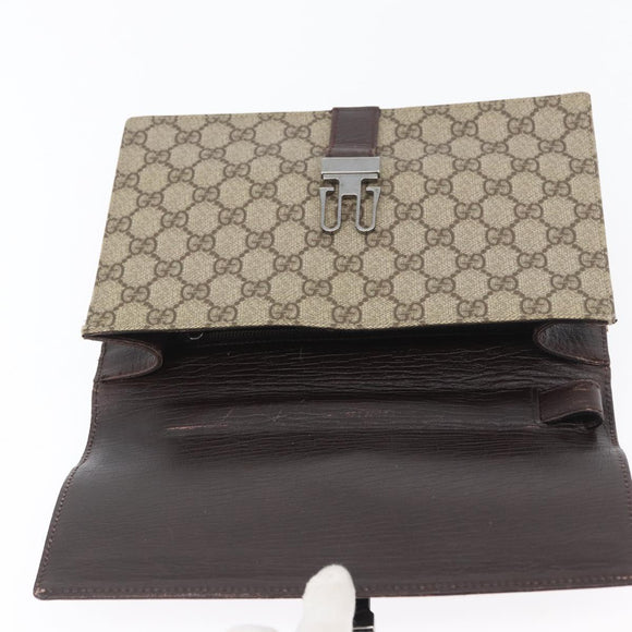 GUCCI GG Supreme Clutch Bag PVC Beige Silver 131213 Auth 173825