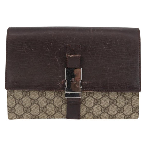GUCCI GG Supreme Clutch Bag PVC Beige Silver 131213 Auth 173825
