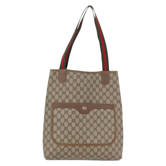 GUCCI GG Supreme Web Sherry Line Tote Bag PVC Beige Red 39 02 003 Auth 173826