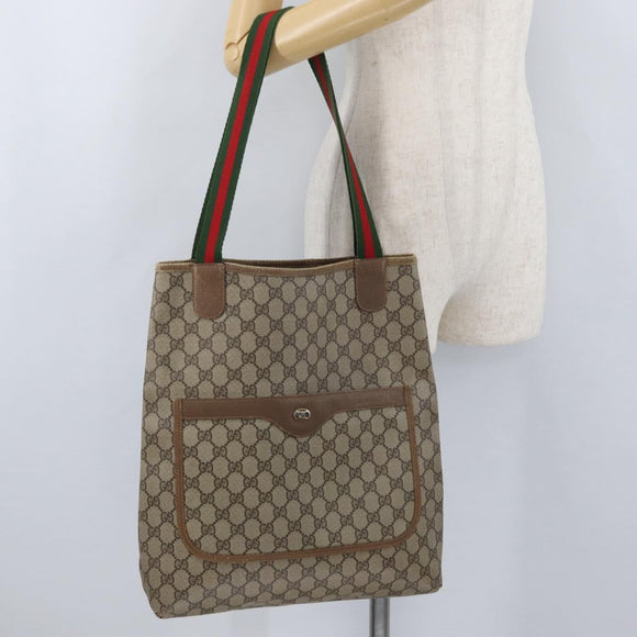 GUCCI GG Supreme Web Sherry Line Tote Bag PVC Beige Red 39 02 003 Auth 173826