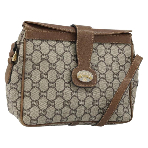 GUCCI GG Plus Supreme Shoulder Bag PVC Beige Gold Auth 173828