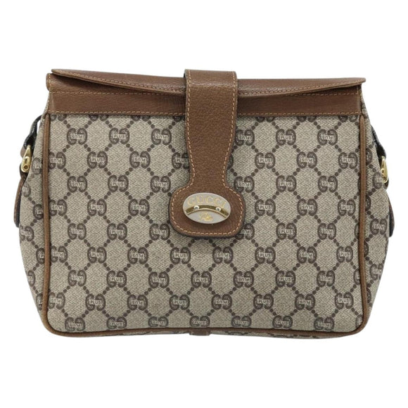 GUCCI GG Plus Supreme Shoulder Bag PVC Beige Gold Auth 173828