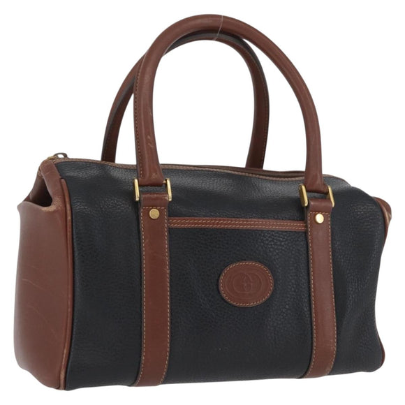 GUCCI Hand Bag Leather Black Gold 000 101 0140 Auth 173829