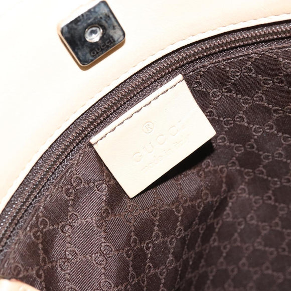 GUCCI Shoulder Bag Leather Beige Silver 91761 Auth 173831