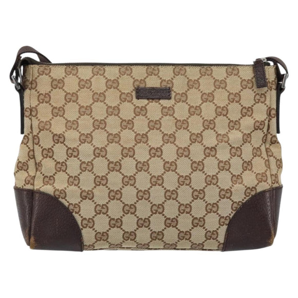 GUCCI GG Canvas Shoulder Bag Beige Silver Auth 173832
